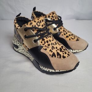 Steve Madden Cliff Sneakers Mixed Leopard Print Suede Leather Cowhair Size 8M